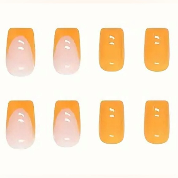 24Medium Long Orange Square Shaped Press On Nails, Some French Manicure & Orange - Picture 3 of 3